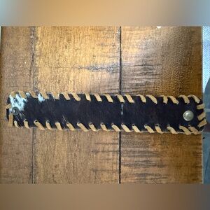 Handcrafted Hair on Hide Genuine Leather Bracelet - Brown and White